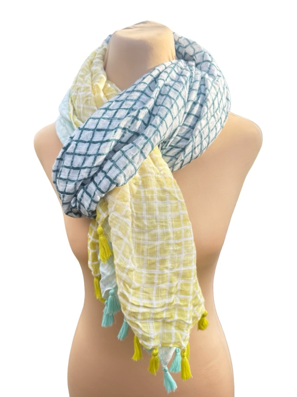 Multi Color Patchwork Plaid Large Scarf with Fringe Pashmina summer Cover Up